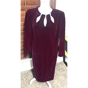 Vtg Julian Wilder Dress Burgundy Velvet Keyhole Rhinestone cut out sheath sz 20